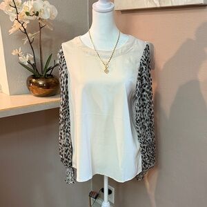Entro Cream Top with Leopard Print Sleeves